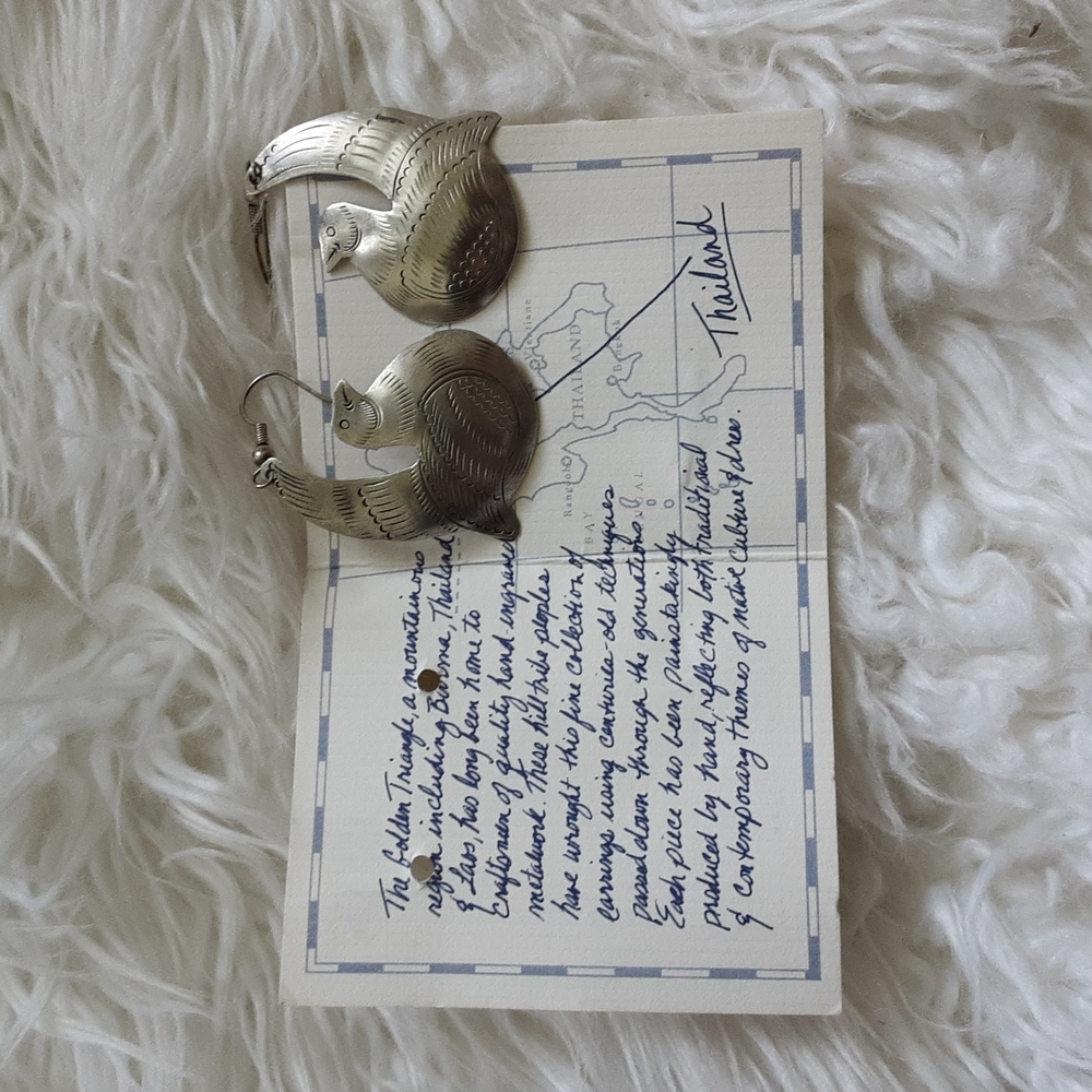 Passports Hand Engraved Metalwork Dove Earrings